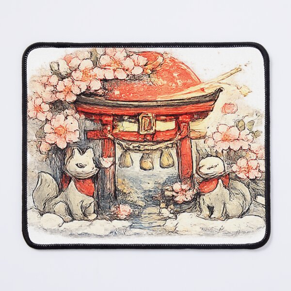 Item preview, Torii shrine with kitsune & sakura – Japanese temple motif in watercolor style designed and sold by Kallandra.