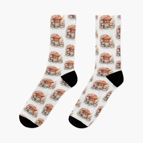 Artikelvorschau, Torii-Schrein mit Kitsune & Sakura – Japanisches Tempelmotiv im Aquarellstil entworfen und verkauft von Kallandra.