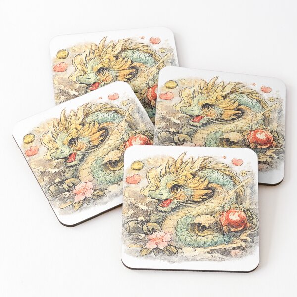 Item preview, Japanese dragon with sakura – lucky dragon in watercolor & vintage look designed and sold by Kallandra.