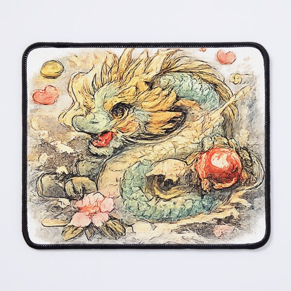 Item preview, Japanese dragon with sakura – lucky dragon in watercolor & vintage look designed and sold by Kallandra.