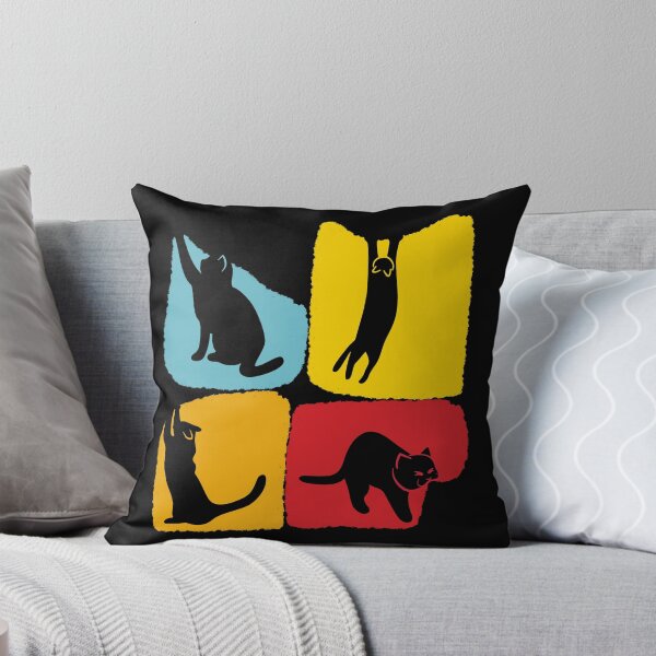 Artikelvorschau, 4 verspielte gemusterte schwarze Katzensilhouetten in entspannten Posen. Modernes minimalistisches Katzendesign entworfen und verkauft von JWSmile.
