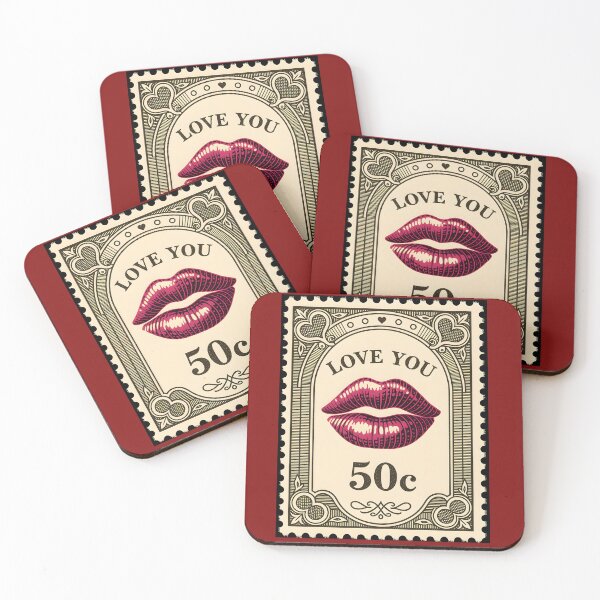 Item preview, A vintage style postal stamp that features a kiss. designed and sold by Ponted.