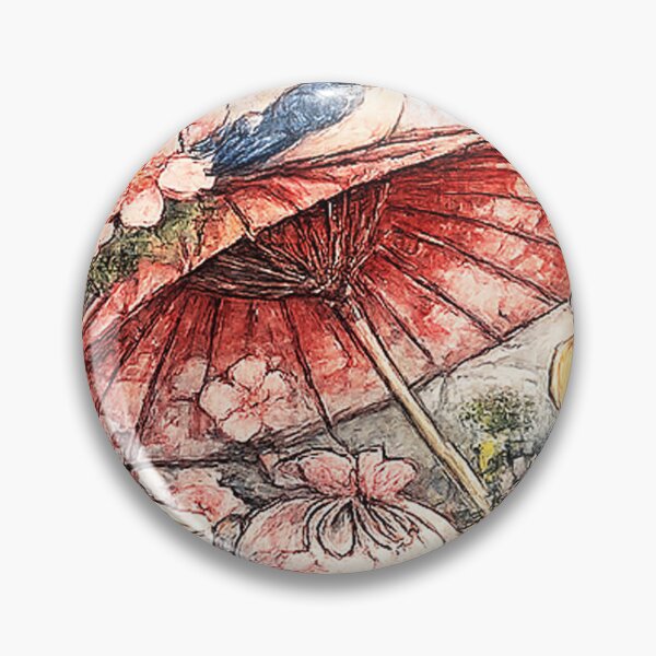 Item preview, Japanese Wagasa Umbrella with Geta & Sakura – Traditional Still Life Watercolor designed and sold by Kallandra.