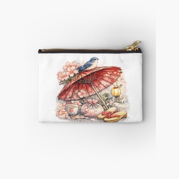 Item preview, Japanese Wagasa Umbrella with Geta & Sakura – Traditional Still Life Watercolor designed and sold by Kallandra.