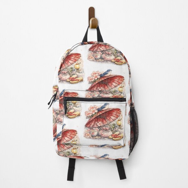 Item preview, Japanese Wagasa Umbrella with Geta & Sakura – Traditional Still Life Watercolor designed and sold by Kallandra.
