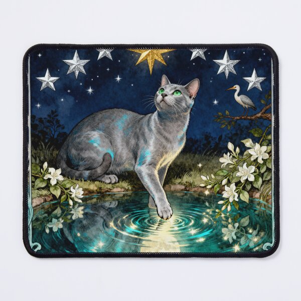 Item preview, The Star Cat Tarot Card - Vintage Mystical Art designed and sold by PictorialWhimsy.
