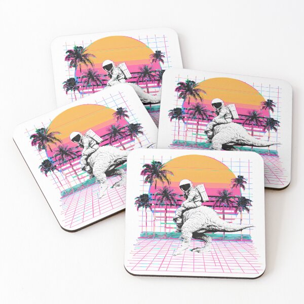 Item preview, An astronaut rides dinosaur vibrant retro sunset designed and sold by ART ATTACK ZONE.