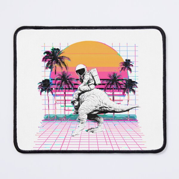 Item preview, An astronaut rides dinosaur vibrant retro sunset designed and sold by ART ATTACK ZONE.
