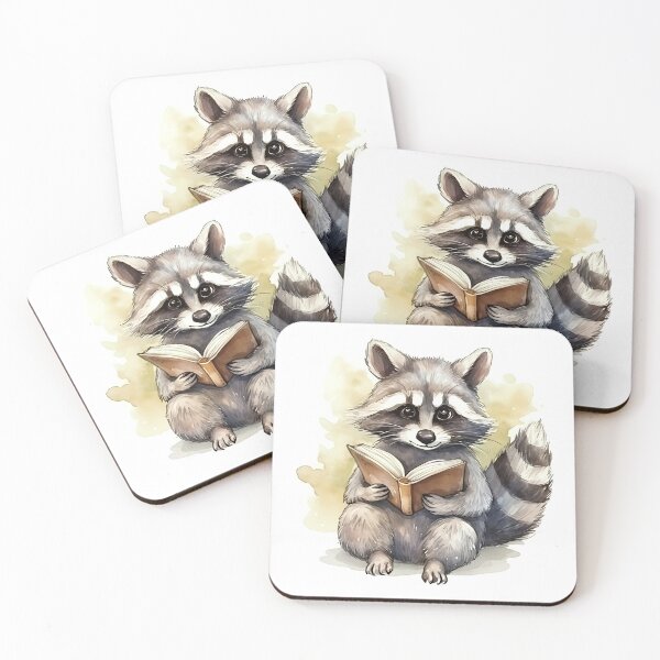 Item preview, Cozy Bookworm Raccoon Watercolor - Cute Reading Trash Panda Art designed and sold by naughty-raccoon.
