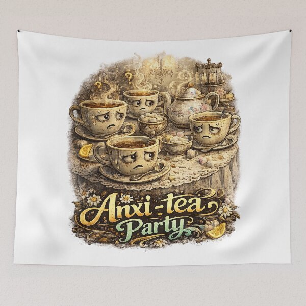 Item preview, Anxi-tea Party – Social Anxiety Tea Pun Illustration designed and sold by StrayaDesign.