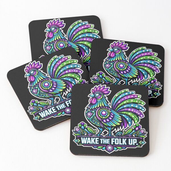 Item preview, Neon Rooster Folk Art - Wake The Folk Up Funny Pun designed and sold by LSphere Art.