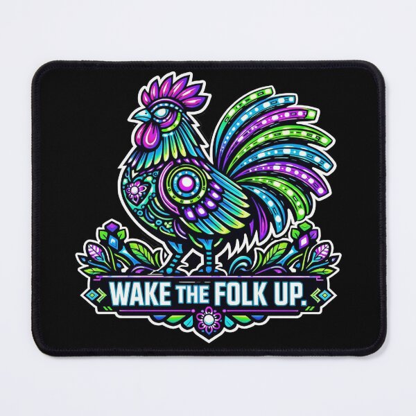 Item preview, Neon Rooster Folk Art - Wake The Folk Up Funny Pun designed and sold by LSphere Art.