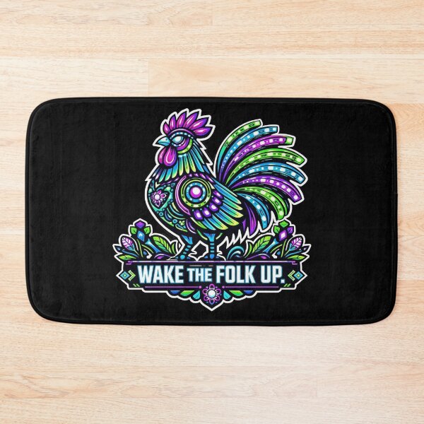 Item preview, Neon Rooster Folk Art - Wake The Folk Up Funny Pun designed and sold by LSphere Art.