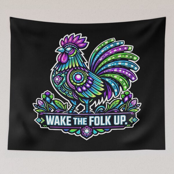 Item preview, Neon Rooster Folk Art - Wake The Folk Up Funny Pun designed and sold by LSphere Art.