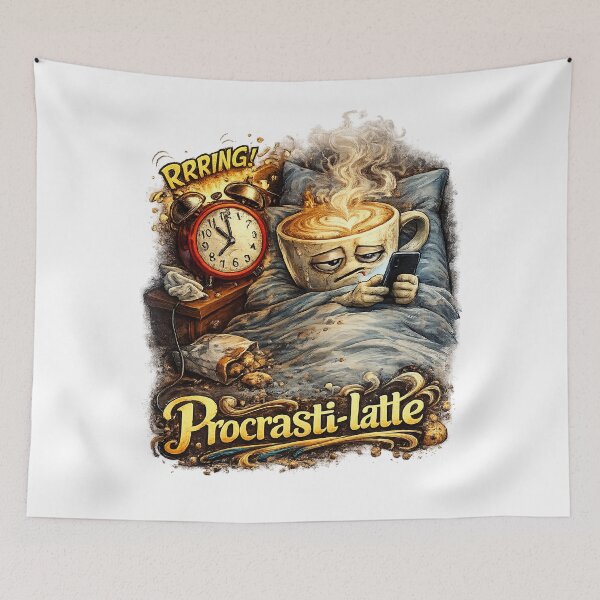 Item preview, Procrasti-latte – Procrastinating Latte Coffee Humor Illustration designed and sold by StrayaDesign.