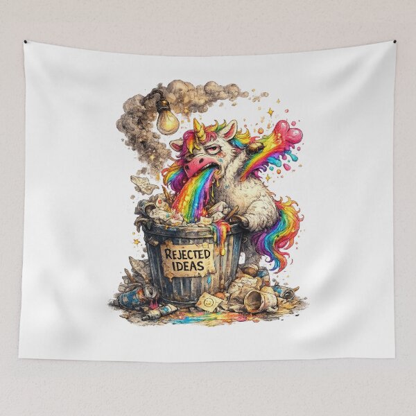 Item preview, Rejected Ideas – Burnt-Out Unicorn Vomiting Rainbows designed and sold by StrayaDesign.