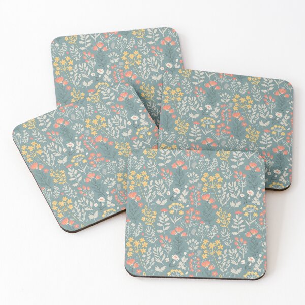 Item preview, Whimsical Pastel Meadow – Teal, Coral & Butter Yellow Wildflowers designed and sold by VelloomStore.