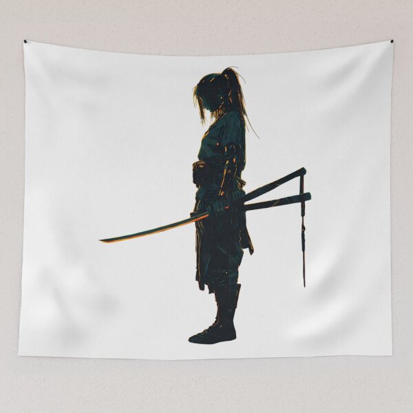 Item preview, Silhouetted Figure Female Ninja Sword Strength Resilience designed and sold by ART ATTACK ZONE.