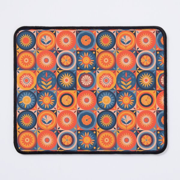 Item preview, Stylized Nature Circles: Mustard, Coral & Blue Seamless Pattern designed and sold by VelloomStore.