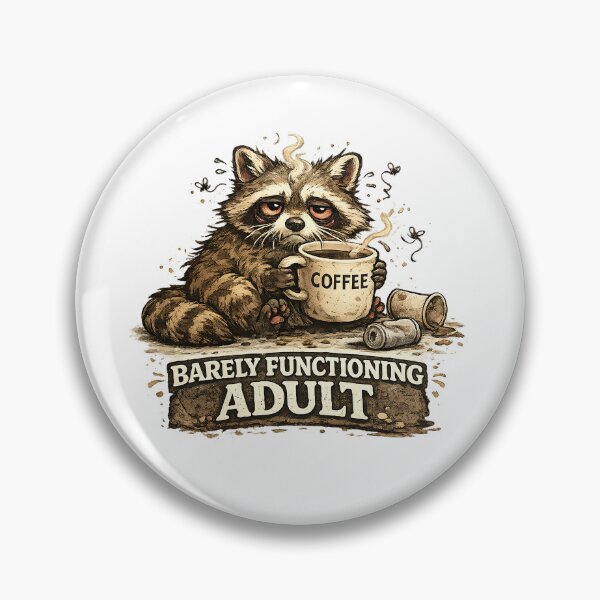 Item preview, Barely Functioning Adult – Sleepy Raccoon Coffee Illustration designed and sold by StrayaDesign.