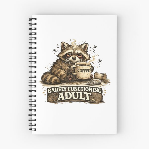 Item preview, Barely Functioning Adult – Sleepy Raccoon Coffee Illustration designed and sold by StrayaDesign.