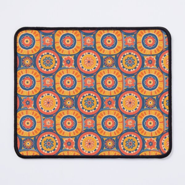 Item preview, Stylized Nature Circles: Mustard, Coral & Blue Seamless Pattern designed and sold by VelloomStore.