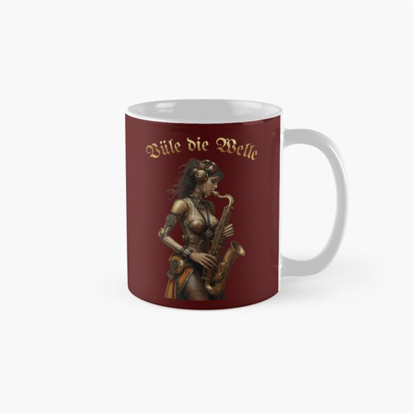 Item preview, Feel the Wave – Steampunk Saxophone Lady T-Shirt, Version in Old German (Medieval Script) Language (Vüle die Welle) designed and sold by VerneCollection.