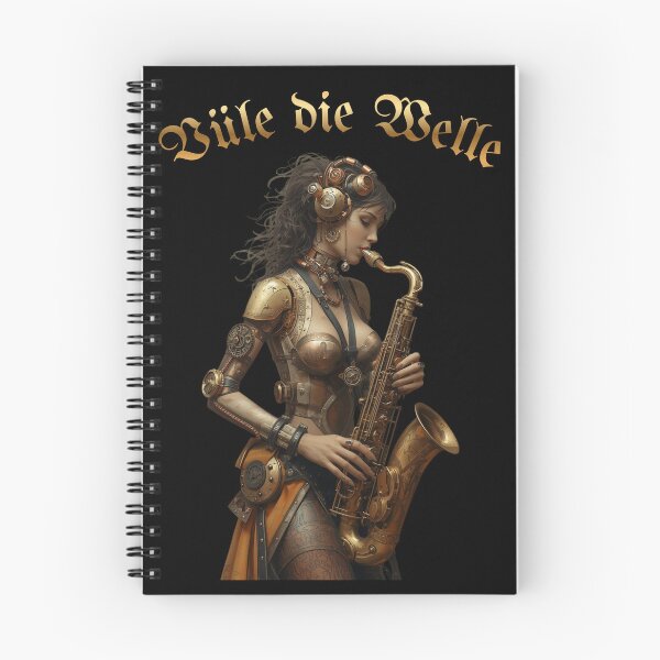 Item preview, Feel the Wave – Steampunk Saxophone Lady T-Shirt, Version in Old German (Medieval Script) Language (Vüle die Welle) designed and sold by VerneCollection.