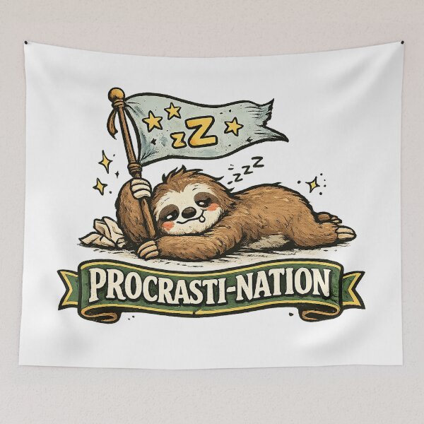 Item preview, Procrasti-Nation – Lazy Sloth Procrastination Pun Illustration designed and sold by StrayaDesign.