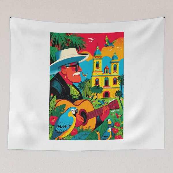 Item preview, Vibrant Musician Playing Guitar in Tropical Paradise designed and sold by Artessie.