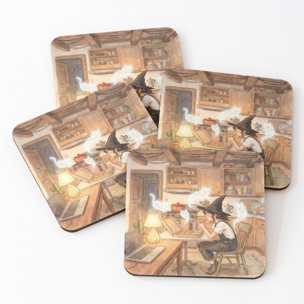 Item preview, Cozy Witch Kitchen with Ghost Cats Fantasy Art designed and sold by AbstractAuraArt.