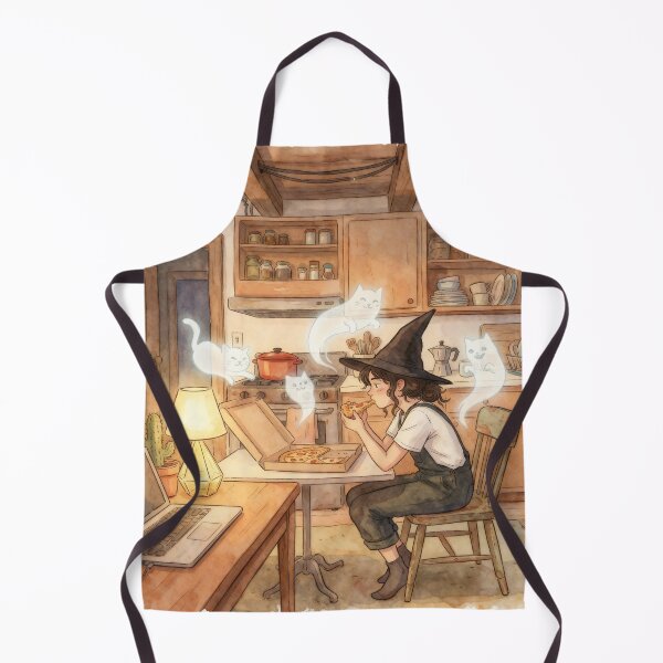Item preview, Cozy Witch Kitchen with Ghost Cats Fantasy Art designed and sold by AbstractAuraArt.