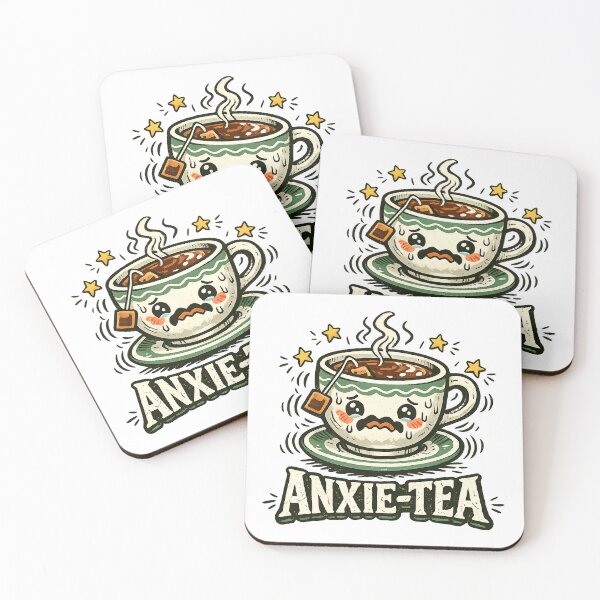 Item preview, Anxie-Tea – Shaky Teacup Anxiety Pun Illustration designed and sold by StrayaDesign.