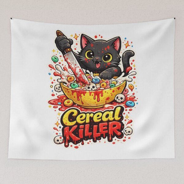 Item preview, Cereal Killer – Funny Cat Breakfast Pun Illustration designed and sold by StrayaDesign.