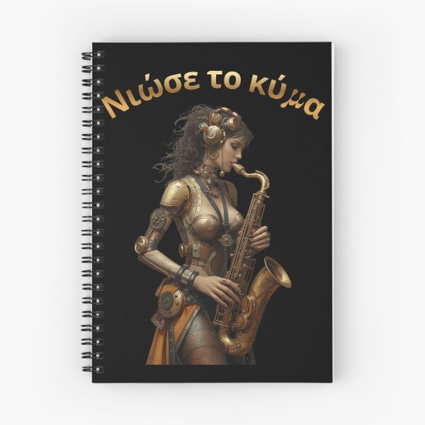 Item preview, Feel the Wave – Steampunk Saxophone Lady T-Shirt, Version in Greek Language (Νιώσε το κύμα (Nióse to kýma)) designed and sold by VerneCollection.
