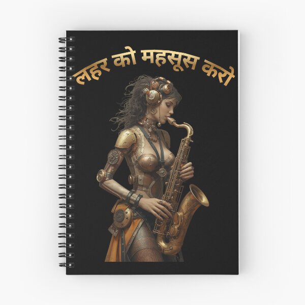 Item preview, Feel the Wave – Steampunk Saxophone Lady T-Shirt, Version in Hindi Language (लहर को महसूस करो (Lahar ko mehsoos karo)) designed and sold by VerneCollection.