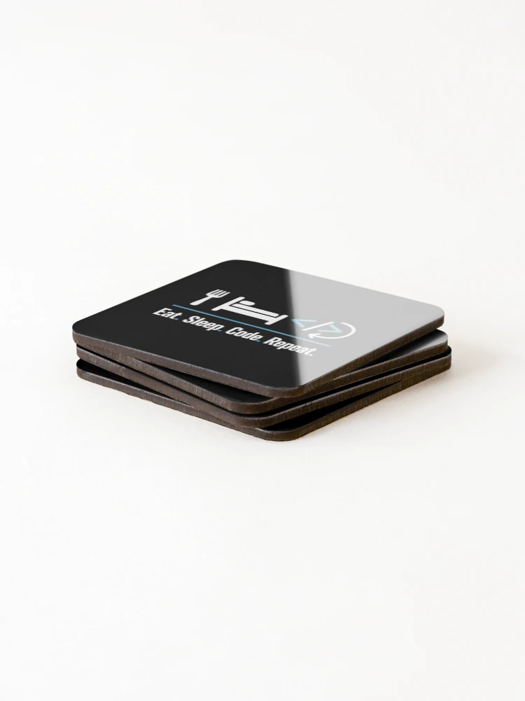 Thumbnail 4 of 5, Coasters (Set of 4), Eat Sleep Code Repeat Minimalist Programmer Routine designed and sold by SplashTastic.