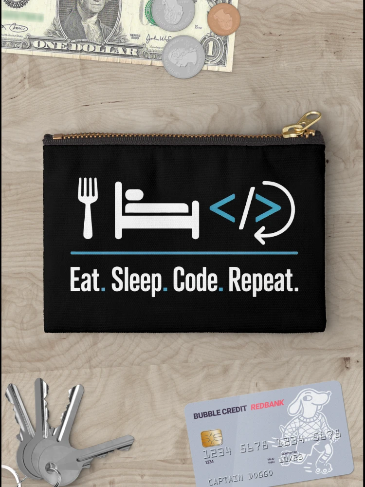Thumbnail 3 of 4, Zipper Pouch, Eat Sleep Code Repeat Minimalist Programmer Routine designed and sold by SplashTastic.