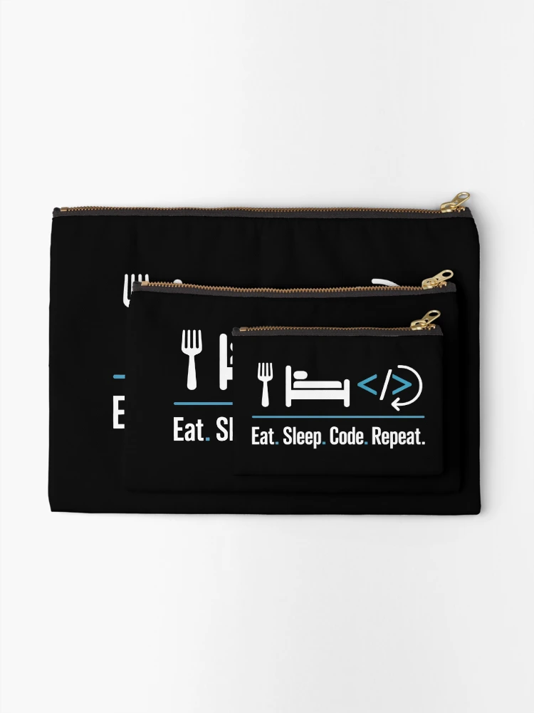 Thumbnail 2 of 4, Zipper Pouch, Eat Sleep Code Repeat Minimalist Programmer Routine designed and sold by SplashTastic.