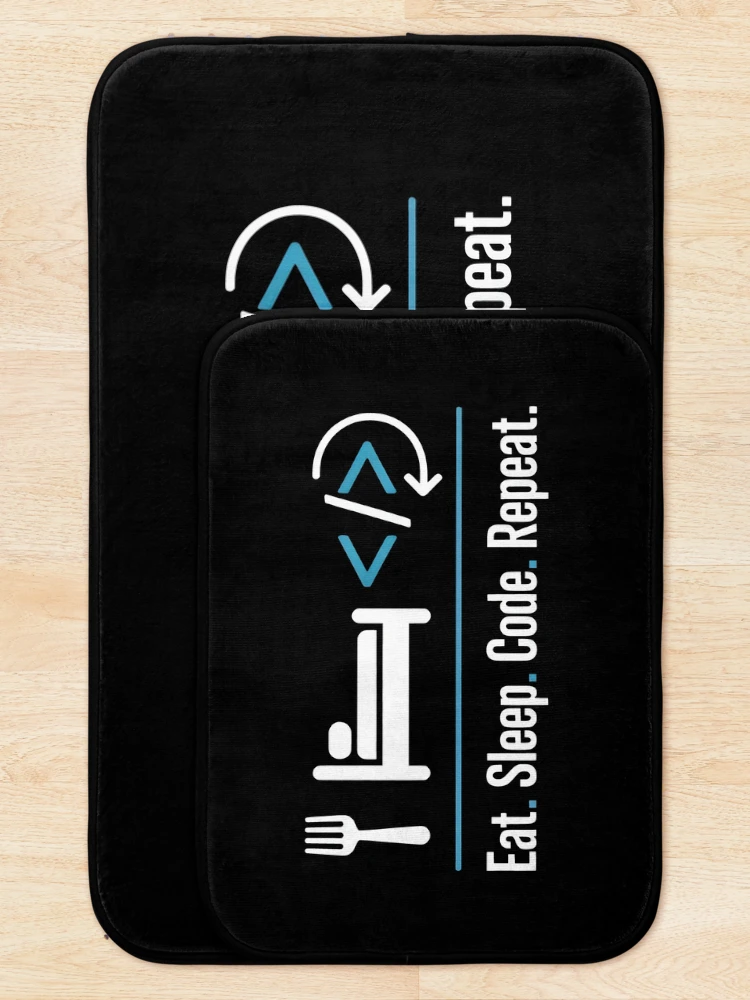 Thumbnail 5 of 6, Bath Mat, Eat Sleep Code Repeat Minimalist Programmer Routine designed and sold by SplashTastic.