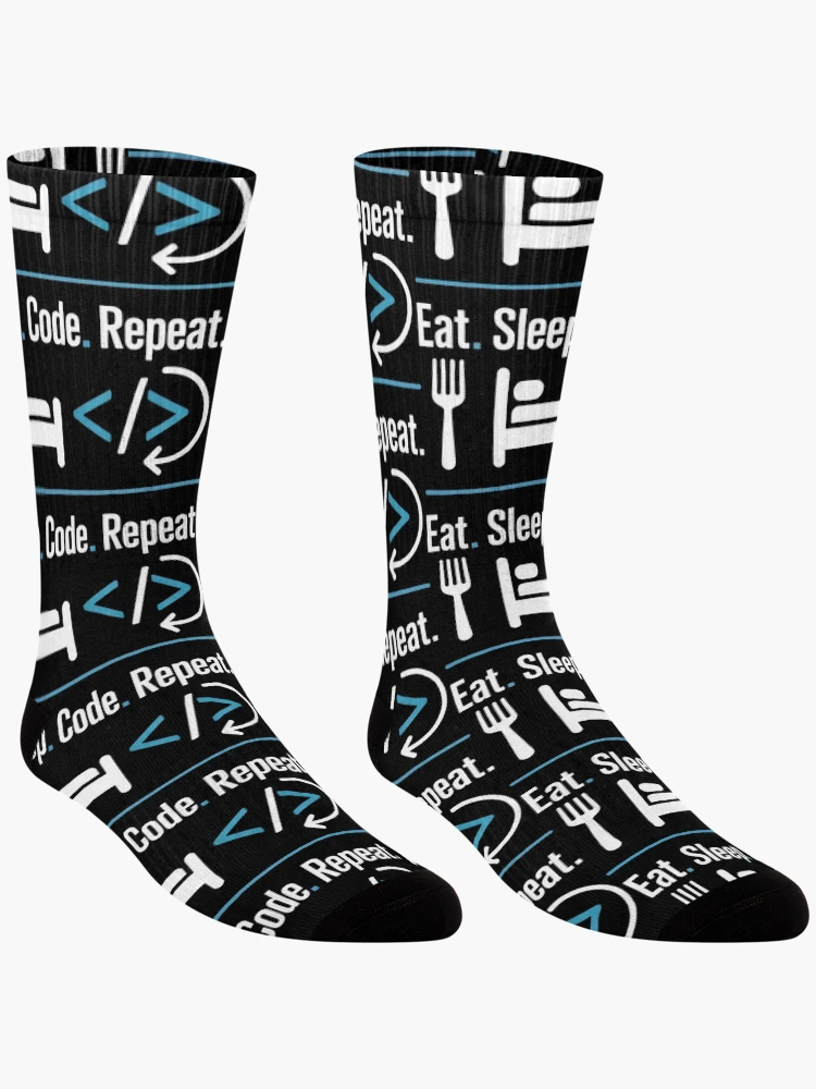Thumbnail 3 of 5, Socks, Eat Sleep Code Repeat Minimalist Programmer Routine designed and sold by SplashTastic.