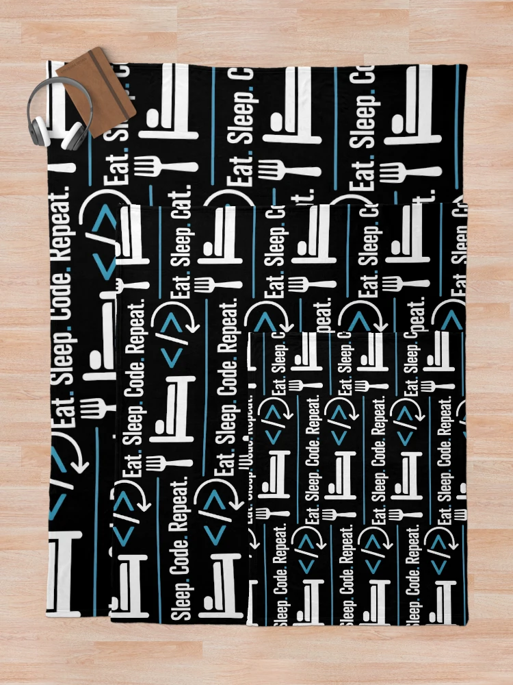 Thumbnail 5 of 6, Throw Blanket, Eat Sleep Code Repeat Minimalist Programmer Routine designed and sold by SplashTastic.