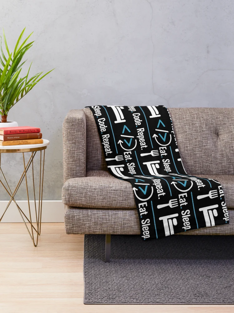Thumbnail 2 of 6, Throw Blanket, Eat Sleep Code Repeat Minimalist Programmer Routine designed and sold by SplashTastic.
