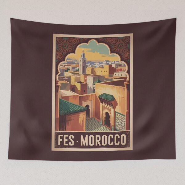 Item preview, Fes Morocco Skyline Illustration Travel Art Vintage designed and sold by KrisSidDesigns.