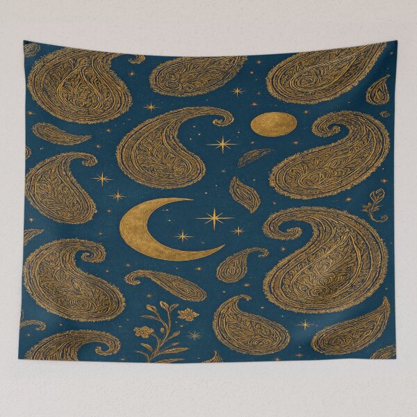 Item preview, Golden Paisley Cosmos – Celestial Night Pattern designed and sold by nigejohn.