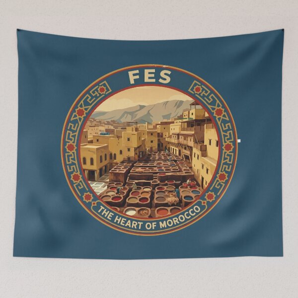 Item preview, Fes Morocco Illustration Travel Art Badge designed and sold by KrisSidDesigns.
