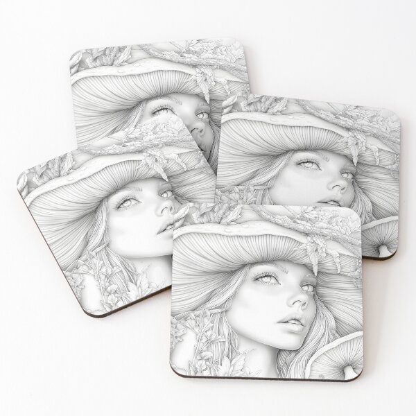 Item preview, Mushroom Witch Queen Enchanted Forest Fae Grayscale designed and sold by Shoot-The-Moon.