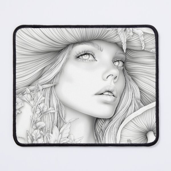 Item preview, Mushroom Witch Queen Enchanted Forest Fae Grayscale designed and sold by Shoot-The-Moon.