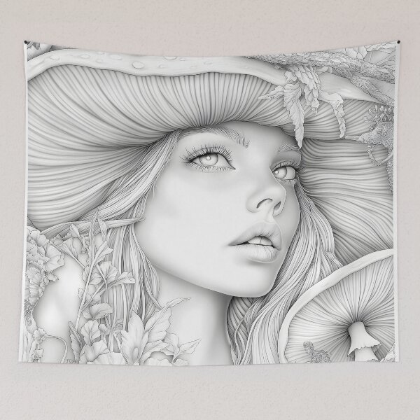 Item preview, Mushroom Witch Queen Enchanted Forest Fae Grayscale designed and sold by Shoot-The-Moon.