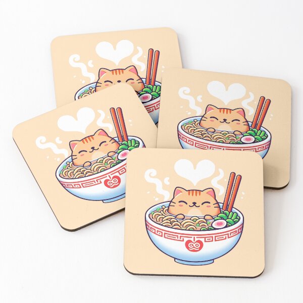 Item preview, Kawaii Cat Eating Ramen - Funny Japanese Noodle Soup designed and sold by GREENZ0NE.